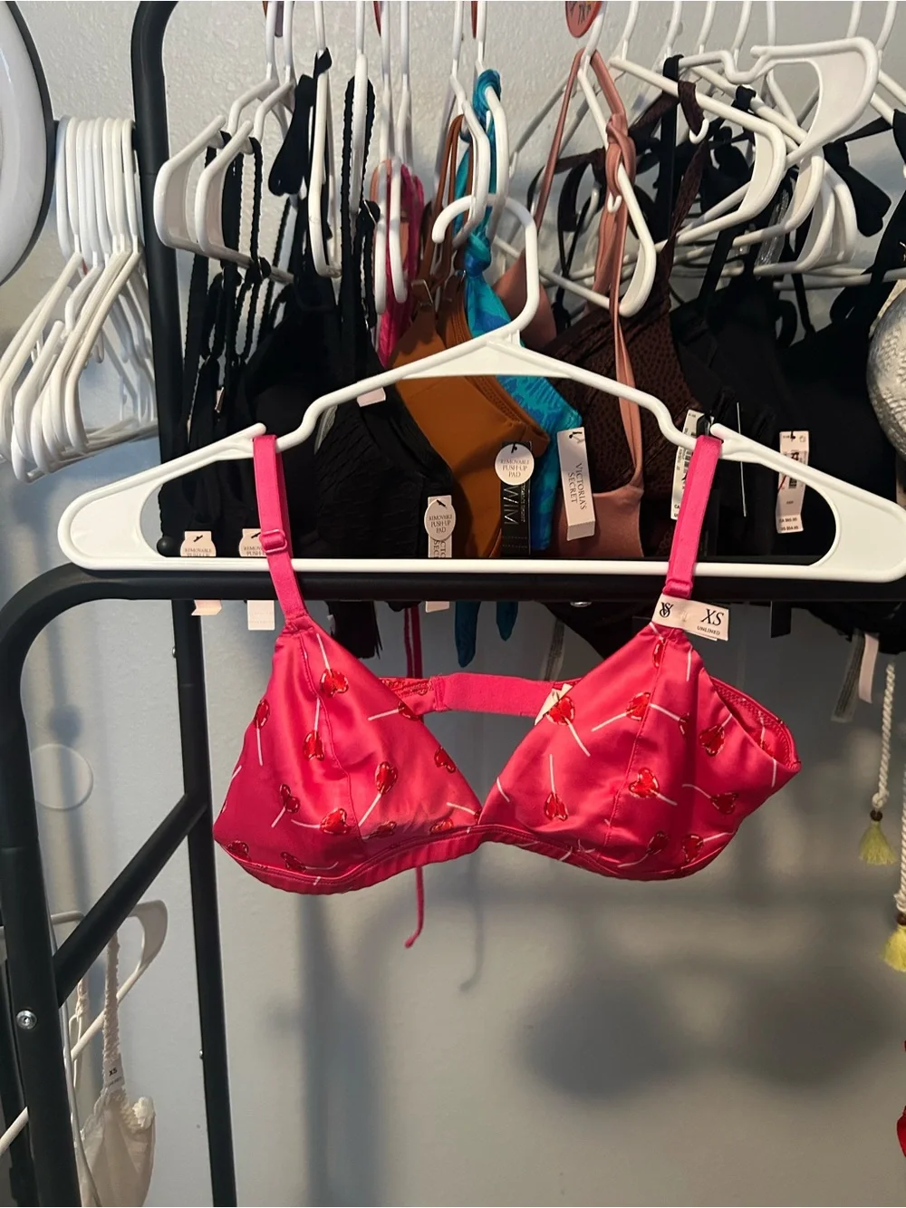 Victoria's Secret Hot Pink Satin Bralette with Cherry Motif